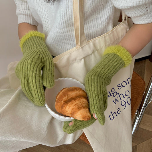 Touch Screen Finger Leakage Gloves Keep Warm Pure Color Finger