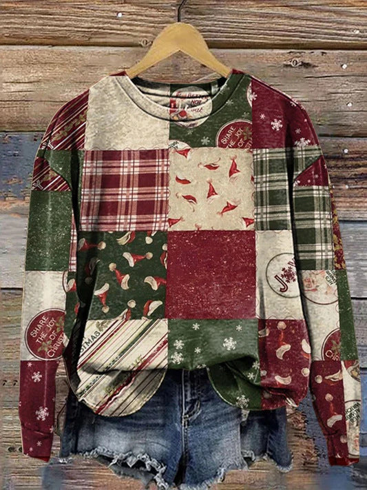 Womens Casual Christmas-Print Crew-Neck Sweatshirt