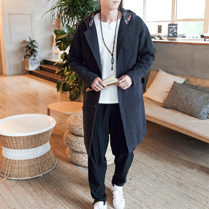 Mid-length windbreaker men's linen mourning