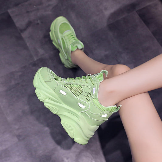 Increase In The Trend, Women's Shoes, Mesh Shoes, Fashionable Breathable Low-top Casual Sports Single Shoes