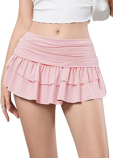Womens Y2K Pleated Mini Skirt Low-Waist Layered And Flowing