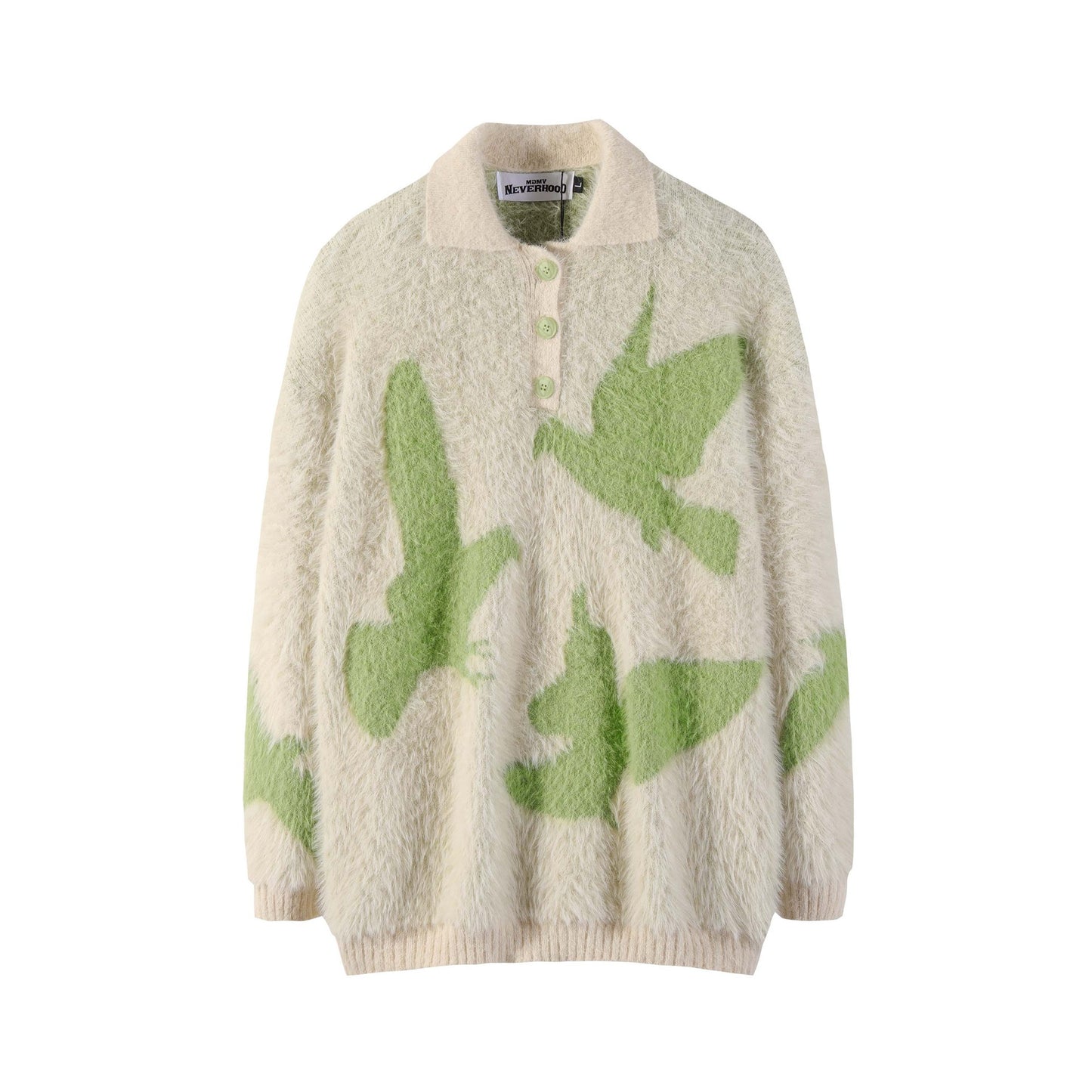 Carrier Pigeon Jacquard Furry Lapel Sweater Men's And Women's Loose Hip Hop Casual Knitwear