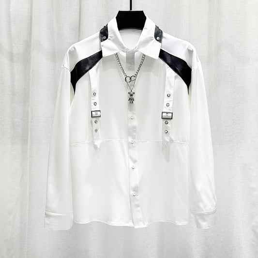 Mens Stylish Patchwork Long-sleeve Shirt Top