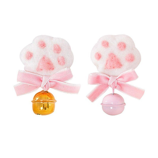 Handmade bow hairpin, bell side clip cat paw