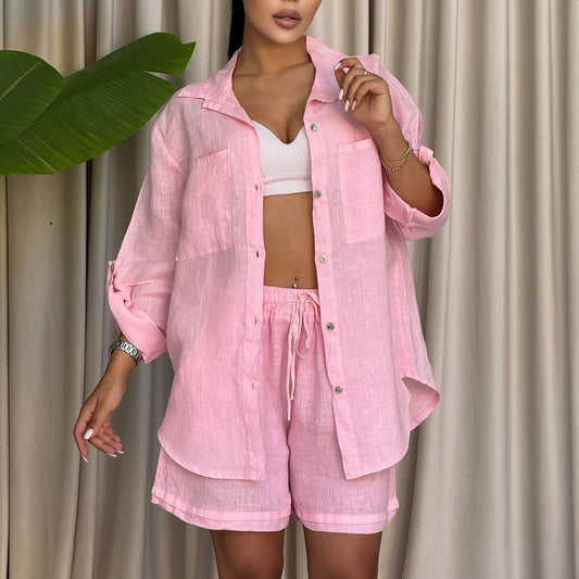 AutumnWinter Long Sleeve Shirt And Loose Pants Two Piece Set