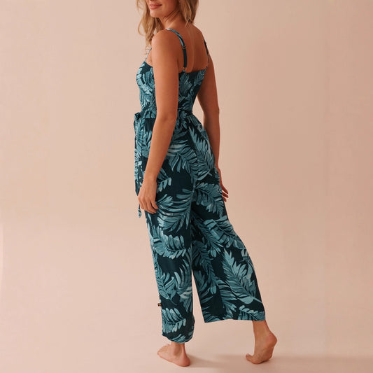 Chic Commuter Bohemian Style Mid-Waist Suspender Printed Straight Jumpsuit