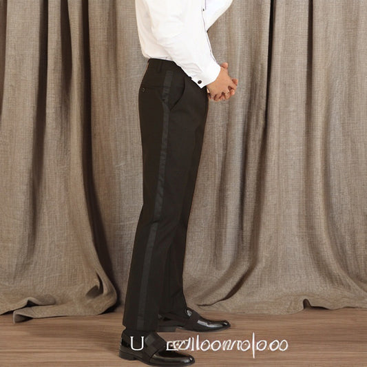 Slim-fit Color-blocked High-quality Four-season Casual Men's Suit Pants