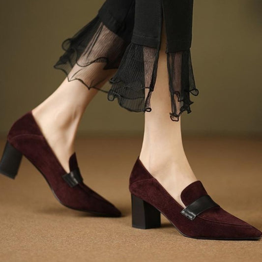 Womens Pointed-toe Loafers Chunky-heel High Heels Work Shoes