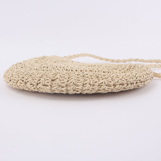 Women's Hand Crocheted Round Straw Tassel Crossbody Woven Bag