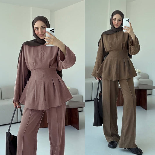 Fashion Solid Color Top Pants Two-piece Set
