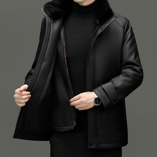 Herre Læderjakke med Aftageligt Mink Cashmere For og Revers