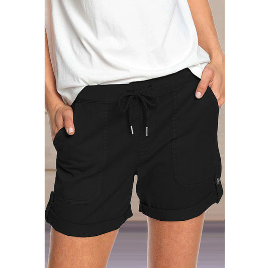 Summer New Solid Color Straight Casual Lace-up Shorts