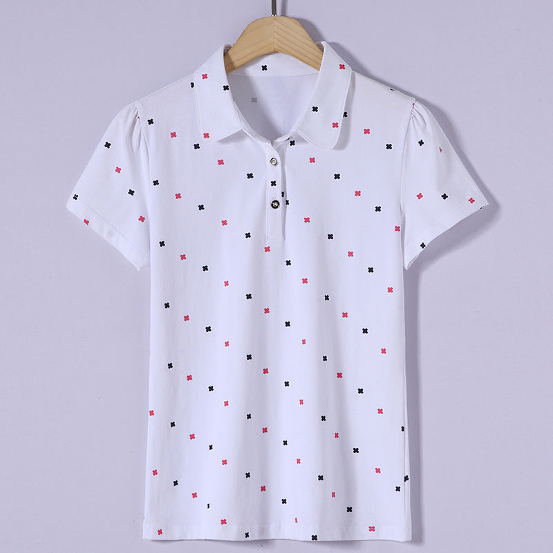 Dame Forår/Sommer Revers Print All-match Polo Shirt