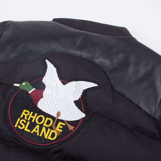 American Retro Black Embroidered Stand Collar Padded