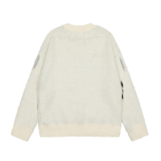 Animal Jacquard Brushed Round Neck Sweater Men's Loose