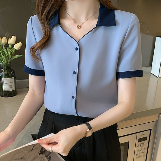 Women's Summer New V-neck Chiffon Short-sleeved Shirt