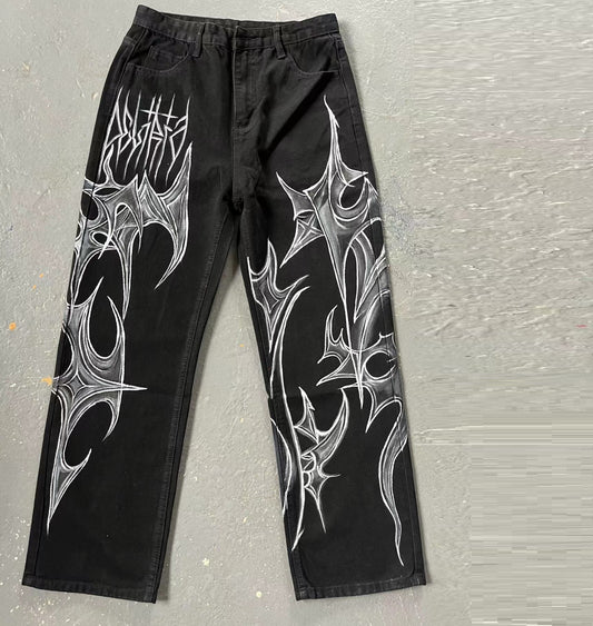 Black Jeans That Don't Fade American Street Graffiti Style For Men And Women