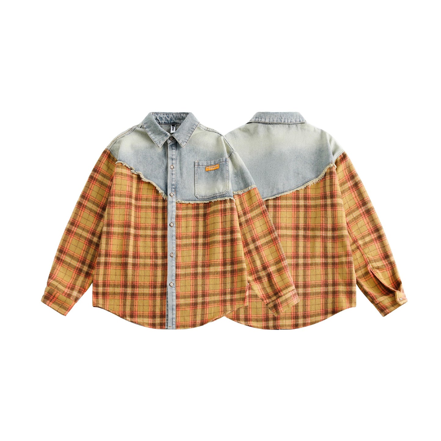 American Retro Loose Stitching Plaid Long Sleeve Shirt