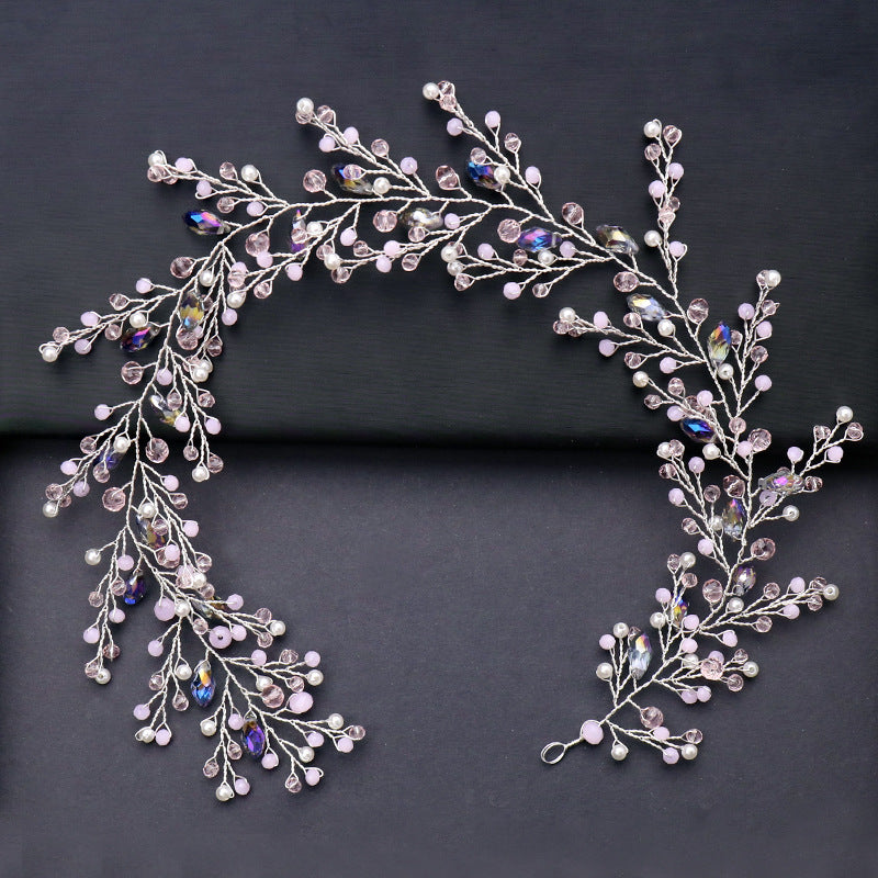 European And American Pink Handmade Crystal Headband