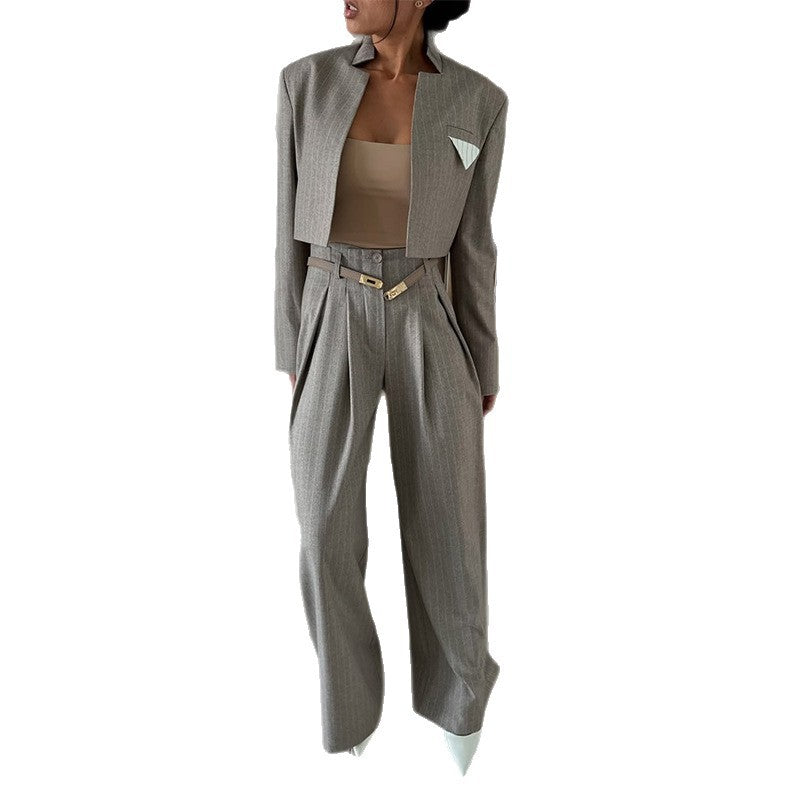 Chic And Stylish Striped Blazer And Suit Pants Casual Set