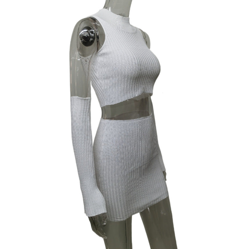 Women Sleeveless Vest Knitted Hip Skirt Suit