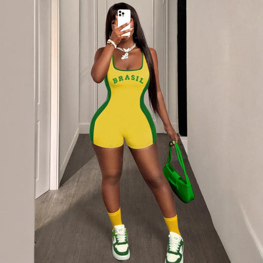 Personality Spicy Girl U-hals Brevprint Street Y2K Jumpsuit