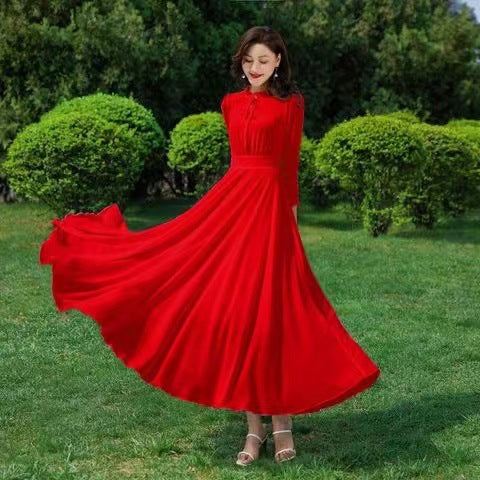 Womens Fashion Chiffon Beach Long-Sleeve Dress