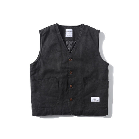 Autumn And Winter New Retro Washed Quilted Vest Workwear Cotton Coat Waistcoat