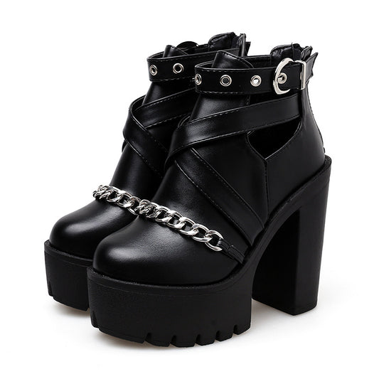 Hollow 14cm thick heel high heel thick sole cool boots