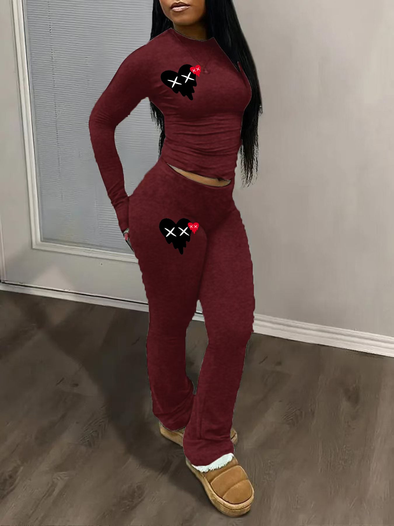 Women's Fashion Personality Heart Printing Suit