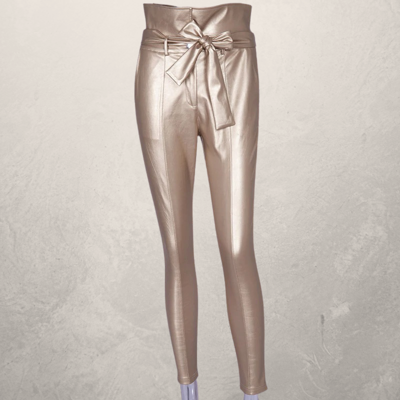 PU bright leather stitching casual tights