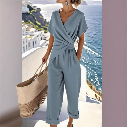 Women's Casual Fashion Solid Color Irregular Short-Sleeve Set