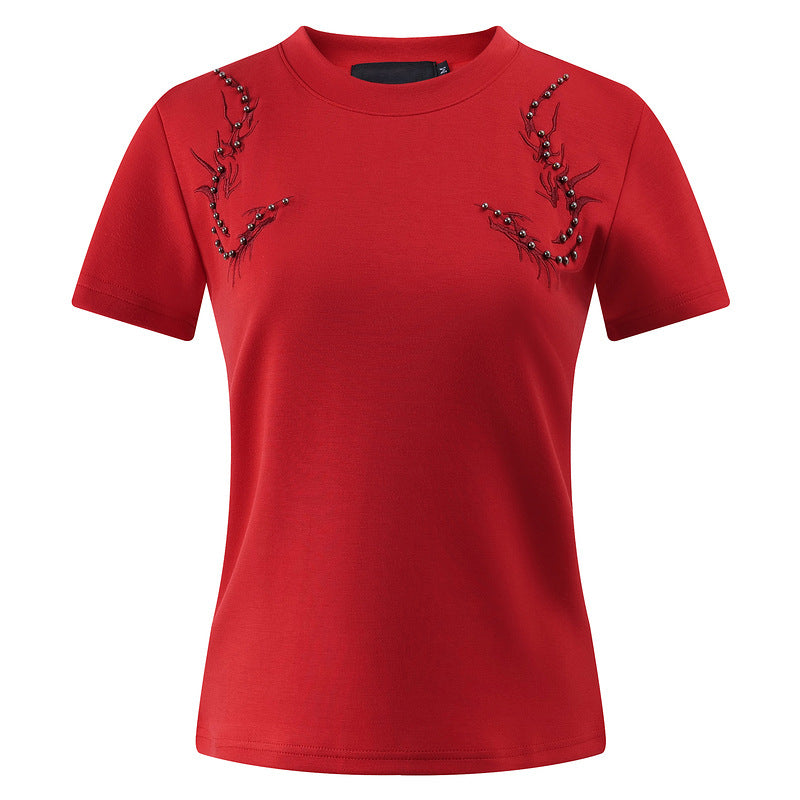 American Niche Creative Embroidery Beaded Shoulder Short Sleeve