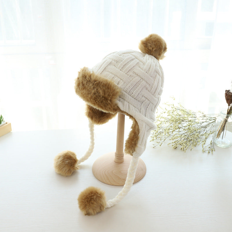 Women's Woolen Leifeng Hat Thickened Three Ball Knitted