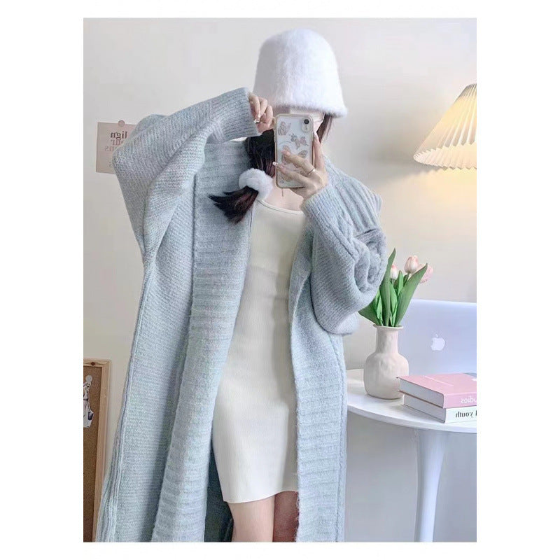 Design Mid-length Large Lapel Idle Style Knitted Cardigan Sweater
