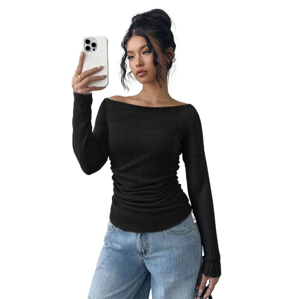 V-neck Long Sleeve Brushed Rib Knit Top