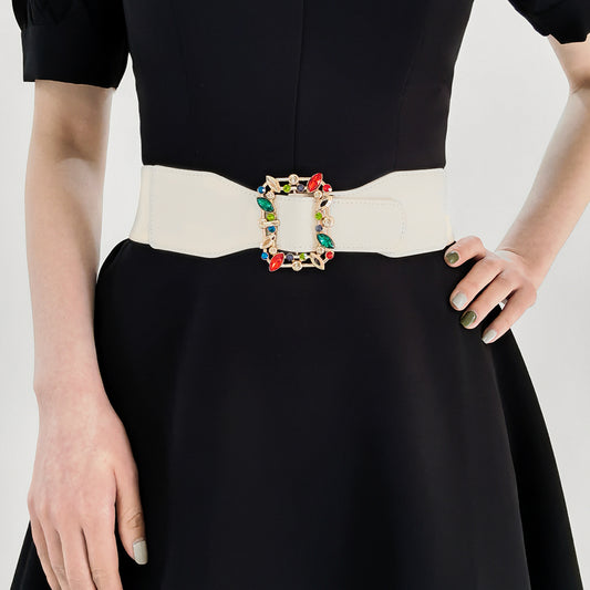 Women's Belt Extended Comfortable Elastic Belt Colorful Leaf Personality Button-down With Skirt Pants Shirt Coat