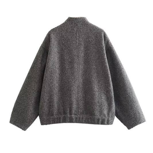 Women's Solid Color Stand Collar Single-breasted Double-sized Pocket Long Sleeve Coat