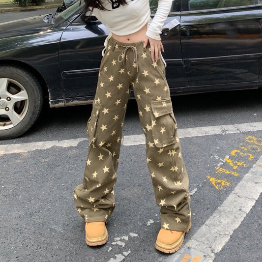 American Vintage Distressed Full Star Yellow Drawstring Trousers