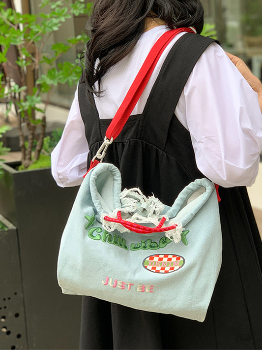 Women's Large Capacity Embroidered Denim Shoulder Bag