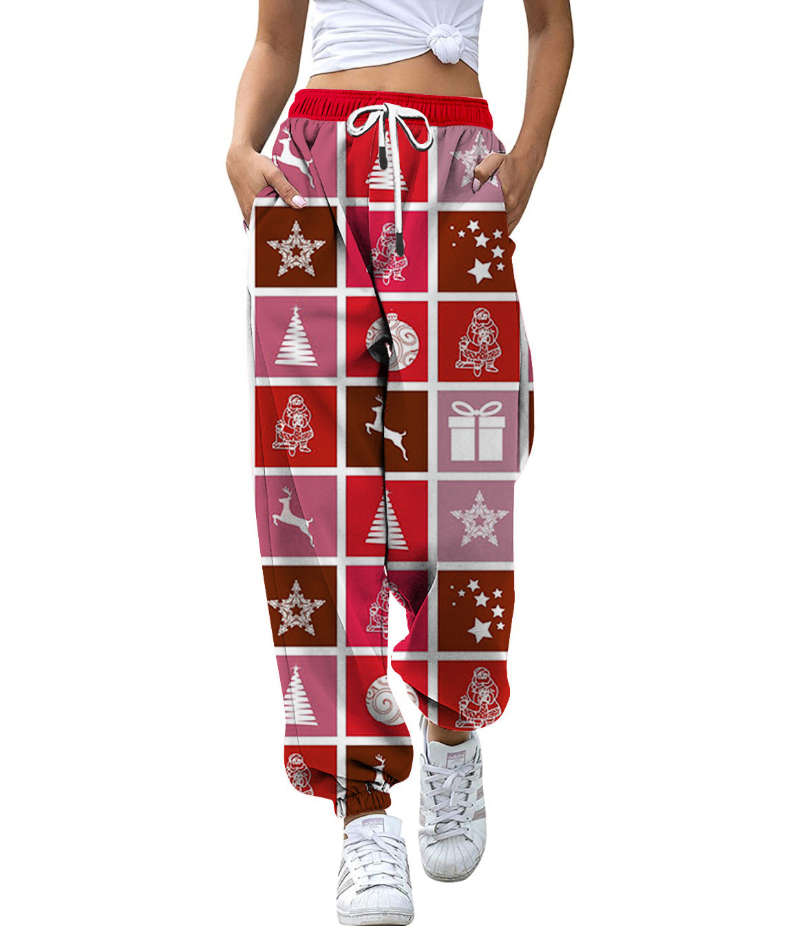 European And American Christmas High Waist Loose 3d Printed Casual Drawstring Women's Sports Casual Pants