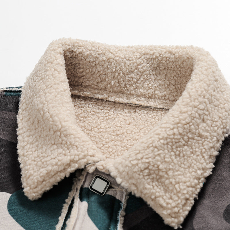 Winter New Camouflage Fleece Lapel Cotton Coat For Men