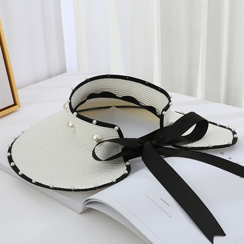 Sweet Pearl Sunshade Large Brim Sky Top Foldable Straw Hat