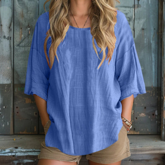 Solid Color Basic Cotton Linen T-shirt