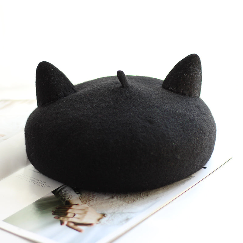 Painter Hat Wool Felt Three-dimensional Cat Ears Beret
