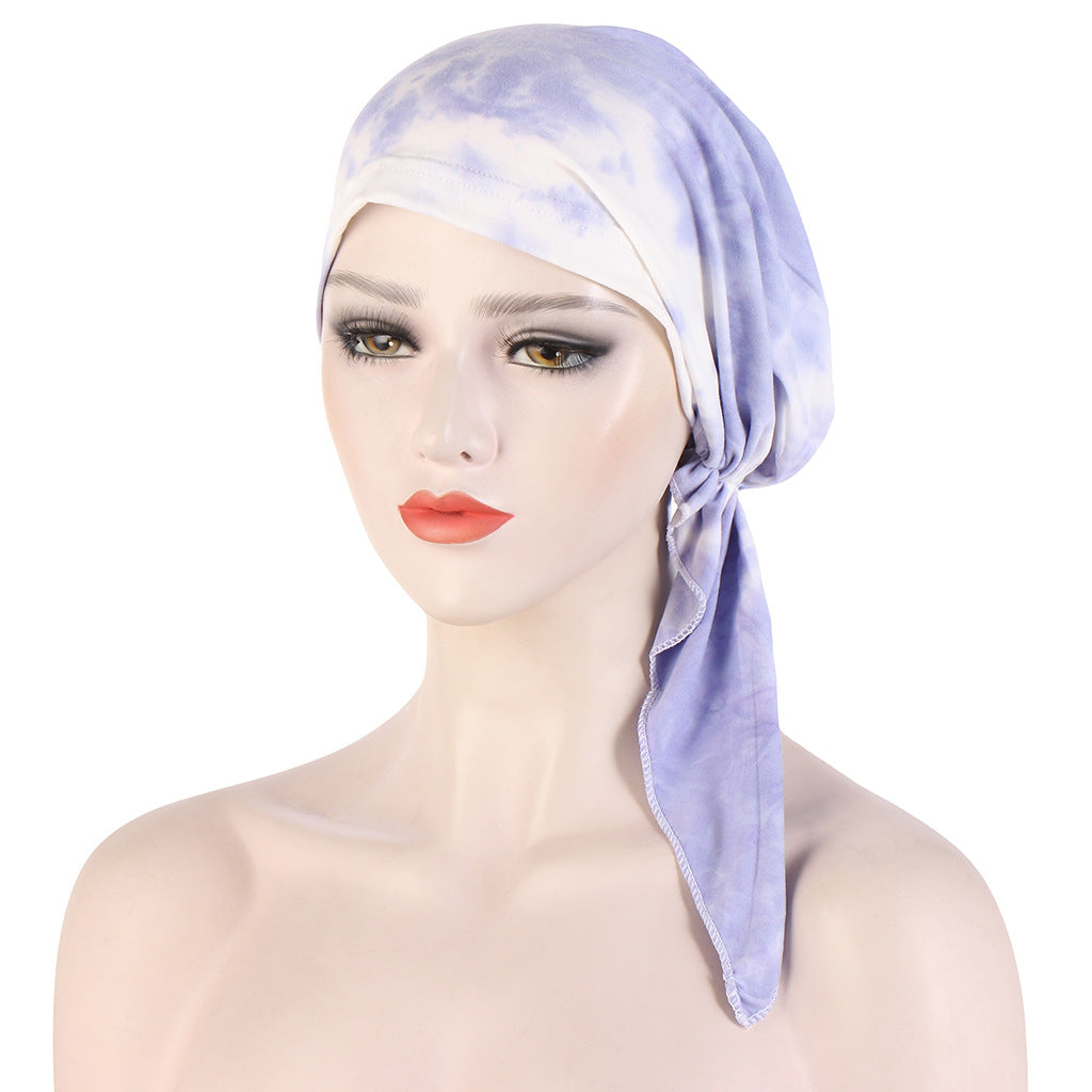 Curved Floral Fabric Two-tail Tie-dye Headscarf