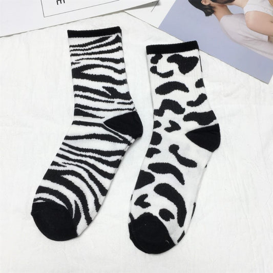Spotted Cow Cute Socks Female Black And White Spotted Animal