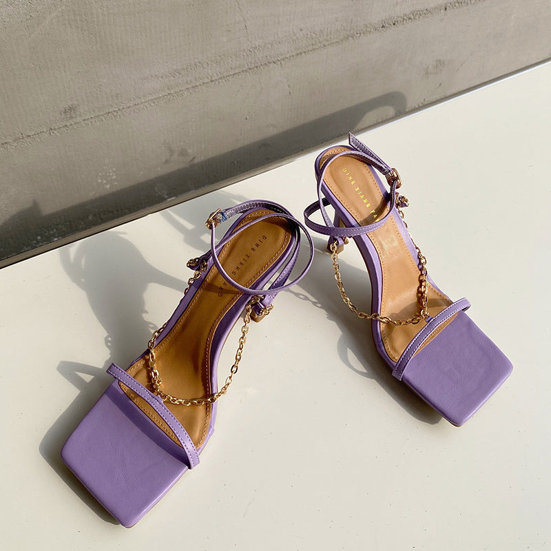 Square Toe Toe Thin Strap Roman High Heels