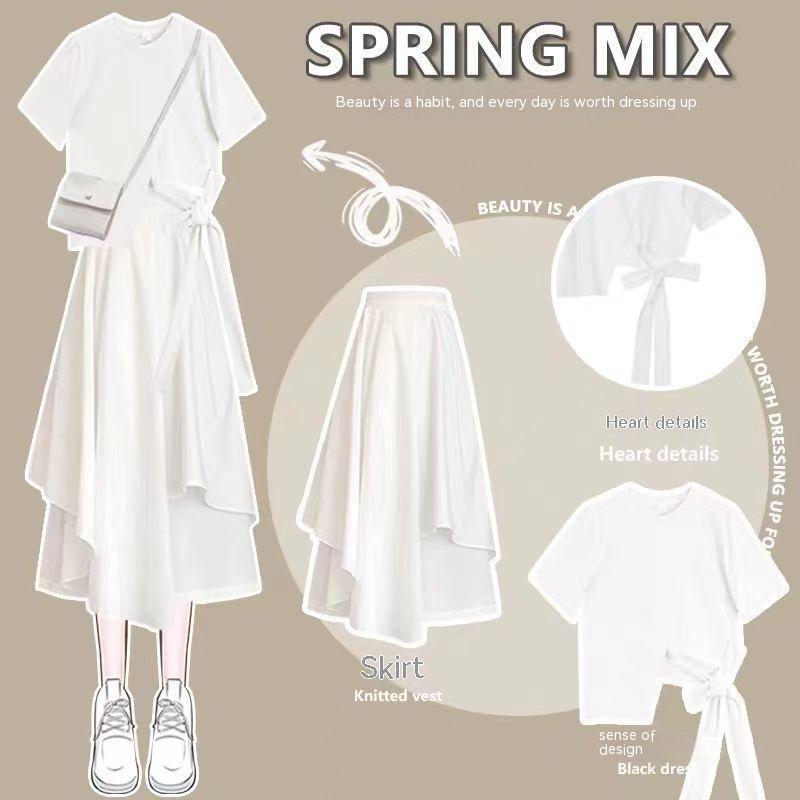 Korean Style Loose Short Sleeve T-shirt Skirt Suit