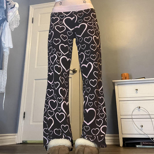 Contrast Color Heart Printing Casual Trousers
